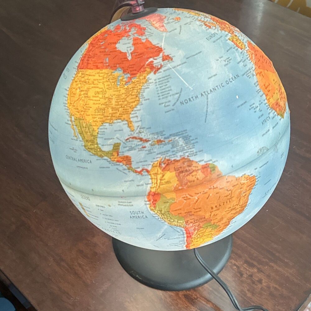 Vintage Light Up 12” World Globe Lamp Plug-In - Works Great